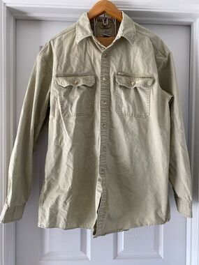 L L Bean Field Shirt Mens Large Tall TraditionalCotton Canvas Khaki Tan Workwear